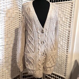 Abercrombie A&F Oversized Button-Up Beige Cable Knit Sweater